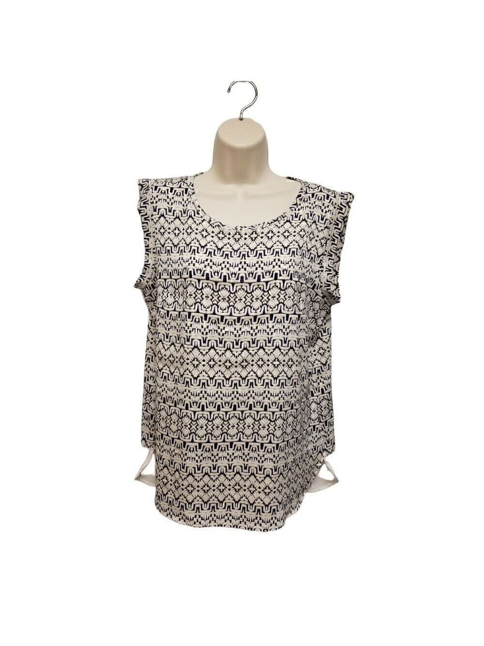 THE LIMITED Scoop Neck Sleeveless Semi Sheer Multicolor Blue/Cream Blouse Size M